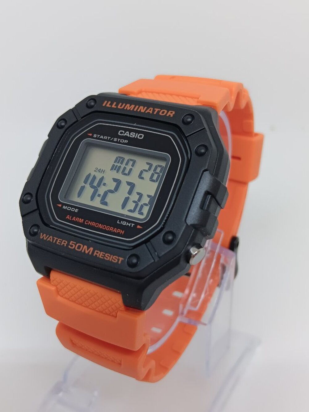 Casio W218H-4B2V [mod 3224] Men's 43mm x 40mm Orange Resin Band Digital Watch